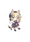  1girl animal_ear_fluff animal_ears bandaid_on_eye bangs black_bow black_capelet black_footwear black_ribbon black_shorts blush bow capelet cat_ears cat_girl cat_tail chibi commentary_request covered_mouth feathered_wings flower green_eyes hair_between_eyes hair_flower hair_ornament hairclip highres kurumi_noah object_hug ribbon rose shoes short_shorts shorts simple_background solo striped striped_bow stuffed_animal stuffed_toy synn032 tail tail_ornament tail_ribbon teddy_bear virtual_youtuber vspo! white_background white_flower white_rose white_wings wings x_hair_ornament 