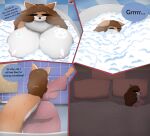  absurd_res anthro bathing bathroom bathtub bed bedroom big_breasts big_butt breasts brown_hair bubble_bath butt canid canine canis clothed clothing countershade_arms countershade_face countershade_torso countershading dialogue domestic_dog english_text female fluffy fluffy_tail freckles fur furniture hair hi_res huge_breasts huge_butt husky inner_ear_fluff mammal maya_ichiso model neck_tuft nightgown nipples nordic_sled_dog nude orange_body orange_fur pink_nipples red_husky sleeping slightly_chubby solo spitz steam stylish_apollo text tired tuft white_body white_fur wide_hips 
