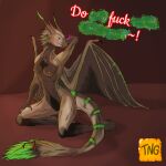  &lt;3 anthro bell bodily_fluids brown_body brown_fur christmas dragon female fur furred_dragon genital_fluids green_body green_fur hi_res holidays jingle_bell nude pussy_juice salvatrix scalie solo teasing teasing_viewer text the_nameless_guy western_dragon wings 