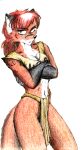  anime_style arm_tattoo bottomwear canid canine clothing crop_top female fox hair loincloth mammal midriff red_hair shirt solo tattoo topwear unknown_artist 