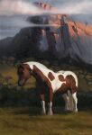  ambiguous_gender brown_body brown_fur day deith_cared detailed_background digital_media_(artwork) equid equine feral fur hi_res horse mammal outside sky solo standing white_body white_fur 