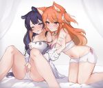  2girls animal_ears bangs bell blunt_bangs blush breast_grab breast_press breasts cat_ears collarbone fang fingering fingering_through_clothes fingering_through_panties grabbing gradient_hair hair_ribbon hololive hololive_english jingle_bell koahri large_breasts long_hair mole mole_under_eye multicolored_hair multiple_girls navel neck_bell ninomae_ina&#039;nis one_eye_closed open_mouth orange_hair panties purple_hair red_eyes ribbon side_ponytail sidelocks skin_fang small_breasts smile spread_legs strap_slip sweat takanashi_kiara tentacle_hair tentacles through_clothes underwear very_long_hair virtual_youtuber white_panties white_ribbon yuri 