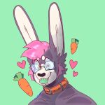  &lt;3 anthro carrot collar eyewear eyewear_on_head food glasses glasses_on_head green_tongue hair head_shot_portrait hi_res lagomorph leporid male mammal mini_(mini_river) mini_river orange_eyes pink_hair plant portrait rabbit solo tongue tongue_out vegetable 