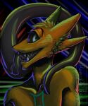  1_eye 4_ears abstract_background ambiguous_gender anthro blue_pupils dark_sclera gemini_(symbol) gemini_the_sergal hi_res incubusromeo long_tongue multi_ear pupils sergal solo tongue 