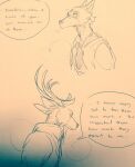  anthro antlers beastars bodily_fluids canid canine canis cervid clothed clothing crying dialogue duo fully_clothed hi_res horn legoshi_(beastars) looking_at_another looking_at_partner louis_(beastars) male male/male mammal speech_bubble tears wuffinarts 