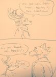  antlers beastars blush bodily_fluids canid canine canis cervid clothed clothing dialogue duo flustered fully_clothed horn legoshi_(beastars) looking_at_another looking_at_partner looking_at_viewer louis_(beastars) male male/male mammal smile speech_bubble sweat wuffinarts 