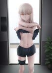  1girl absurdres artoria_pendragon_(fate) bangs bare_shoulders besmiled blush breasts fate/grand_order fate_(series) highres long_hair looking_at_viewer navel saber_alter solo thighs yellow_eyes 