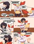  absurd_res anthro black_body braixen canid canine clothed clothing comic dialogue duo english_text female feral fox fur generation_6_pokemon hair hi_res human human_on_anthro humanoid interspecies japy7u7 male male/female mammal nintendo open_mouth original_characters pokemon pokemon_(species) red_body red_eyes red_fur simple_background smile speech_bubble text video_games white_body white_fur yellow_body yellow_fur zaru_(japy7u7) 