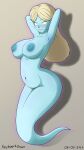  1girl absurdres arched_back arms_behind_head blonde_hair blue_blush blue_skin blush breasts colored_skin ghost ghost_girl highres keyboard-draws large_breasts long_hair looking_at_viewer luigi&#039;s_mansion melody_pianissima navel nipples nude plump yellow_eyes 