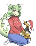  anthro blue_eyes christmas christmas_clothing christmas_headwear clothing dinosaur duo facial_hair female feral footwear forked_tongue goodbye_volcano_high green_hair hair hat headgear headwear hi_res holidays multicolored_body orange_body ornithischian reptile rexhastala santa_hat scalie simple_background sitting snake snoot_game_(fan_game) socks spiked_tail spikes spikes_(anatomy) stegosaurian stegosaurus stella_(gvh) sweater thyreophoran tongue topwear two_tone_body video_games white_background yellow_body 