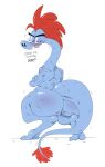  2022 absurd_res alien annoyed anthro big_butt blue_body butt crossed_arms dialogue disney english_text female full-length_portrait genitals hair hi_res long_neck looking_at_viewer looking_back looking_back_at_viewer mhdrawin portrait pussy rear_view red_hair simple_background solo sylvia_(wander_over_yonder) talking_to_viewer text wander_over_yonder white_background zbornak 