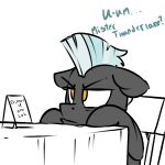  2015 annoyed chair dialogue digital_drawing_(artwork) digital_media_(artwork) english_text equid equine feral friendship_is_magic furniture grey_body hasbro horse male mammal mcsweezy my_little_pony offscreen_character pegasus pony restaurant rumble_(mlp) simple_background sitting slouching solo table text thunderlane_(mlp) white_background wings 