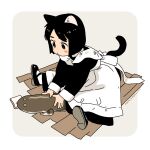  1girl akai_sashimi animal_ears black_hair blush_stickers cat_ears cat_tail maid original salamander short_hair sitting tail 