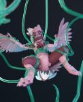  3d_(artwork) absurd_res anthro avali avian blender_(software) blender_cycles diaper digital_media_(artwork) feathers female forced hi_res itsfloofy open_mouth solo spread_legs spreading struggling tentacle_grab tentacle_suspension tentacles 