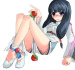  black_hair blush female kohak_hearts long_hair masturbation open_mouth simple_background solo staff sweat tales_of_(series) tales_of_hearts thighs tongue white_background 