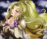  blonde_hair blue_eyes blush breasts bridal_gauntlets cape female final_fantasy final_fantasy_iv hair_ornament leotard long_hair outdoors rosa_farrell shoulder_pads sky solo tiara yamineko 