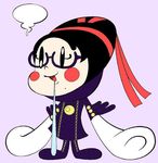  bayonetta bayonetta_(character) blush chibi crossover female flat_color full_body glasses lowres milk-chan milk_chan mole parody ribbon saliva simple_background solo style_parody super_milk-chan super_milk_chan 