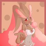  animal_ears blush breasts bunny_ears female furry jewelry kajiura licking lopunny necklace nightgown nintendo panties pointing pok&#233;mon pokemon rabbit_ears red_eyes shiny_pok&#233;mon solo tongue underwear video_games 