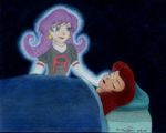  age_difference bed ghost lowres miyamoto_(pokemon) mother_and_daughter musashi_(pokemon) no_bangs pokemon purple_hair red_hair sleeping tr_rose 
