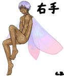  fairy male male_focus pink_eyes purple_hair tan tattoo wings 