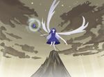  angel blue_hair cloud clouds female highly_responsive_to_prayers mountain outdoors pc-98 pc98 pixiv_thumbnail resized sariel sky solo staff star_(sky) touhou wings 