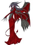  1girl black_hair claws demon_tail demon_wings diabolos dress female final_fantasy final_fantasy_xi full_body genderswap green_eyes long_hair pale_skin sa_haru simple_background solo tail white_background white_skin wings 