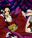  1girl black_eyes black_hair boa_hancock dress female long_hair looking_at_viewer one_piece red_dress smile solo 