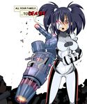  blue_hair bodysuit breasts cyborg eito female gun karima_shapandar long_hair marvel open_mouth red_eyes solo twintails weapon white_background 