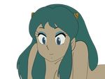  absurdres blue_eyes extraction female flat_color green_hair highres horns long_hair lum nude oni photoshop simple_background smile solo tan tanned trace urusei_yatsura vector vector_trace 