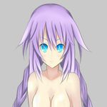  1girl bare_shoulders blue_eyes braid breasts choujigen_game_neptune cleavage compile_heart female gust highres idea_factory long_hair neptune_(choujigen_game_neptune) neptune_(series) nippon_ichi nude purple_hair purple_heart sega september_(pixiv596871) solo super_dimension_game_neptune symbol-shaped_pupils twin_braids 