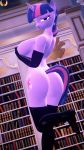  2019 3d_(artwork) anthro anthrofied armwear big_breasts breasts butt clothed clothing digital_media_(artwork) elbow_gloves equine female friendship_is_magic gloves hair horn library looking_at_viewer loveslove mammal my_little_pony partially_clothed purple_eyes purple_hair rubber solo source_filmmaker twilight_sparkle_(mlp) unicorn 