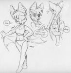  anthro barefoot blush breasts butt chiropteran clothed clothing conditional_dnp dingbat_(character) english_text eyes_closed female fur hair jay_naylor mammal midriff navel pawpads pose solo speech_bubble standing text traditional_media_(artwork) winged_arms wings 