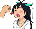  animated animated_gif black_hair blue_eyes cherry closed_eyes ebinera feeding food fruit ganaha_hibiki hands idolmaster idolmaster_(classic) open_mouth ponytail 