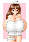  amanatsu_ikumi apron blush breasts cleavage gigantic_breasts glasses naked_apron rd smile wink 