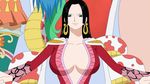  black_hair blue_eyes boa_hancock breasts cape cleavage earrings epaulettes jewelry long_hair one_piece salome_(one_piece) snake 