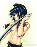  black_hair d.gray-man kanda_yuu pony_tail ponytail shirtless sword velvetarms weapon 