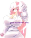  gigantic_breasts pink_eyes pink_hair sweater sweater_meat yant yanti_(character) 