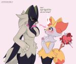  3_toes 4_toes anthro braixen breasts feet felid feline female generation_6_pokemon generation_9_pokemon hi_res looking_at_another mammal meowscarada nintendo pokemon pokemon_(species) simple_background solo toes utopianvee video_games 