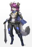  2022 absurd_res female fur hi_res melee_weapon neckerchief pgm300 signature simple_background smile solo sword unguligrade_anthro unknown_species weapon white_background 