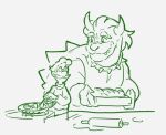  bowser brooskeeb collar cooking duo eye_contact horn human koopa looking_at_another luigi male male/male mammal mario_bros nintendo scalie shell smile spiked_collar spikes video_games 