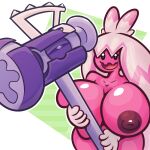  absurd_res areola big_breasts breasts brown_areola brown_nipples cheesymint female generation_9_pokemon hammer hi_res holding_hammer holding_object holding_tool huge_breasts humanoid looking_at_viewer nintendo nipples nude pink_body pokemon pokemon_(species) solo tinkaton tools video_games 