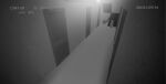  anthro camera door ears_up felid feline female glowing hallway hasukii kemoverse_online key_rooki mammal monochrome on_ground sitting solo stairs 