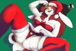  absurd_res anthro bottomwear buckteeth butt christmas clothed clothing clothing_lift costume female fluffy fluffy_tail fur hi_res holidays lagomorph leporid mammal mistletoe panties pinup plant pose rabbit santa_costume skirt skirt_lift solo teeth thick_thighs underwear walas21 white_body white_fur 