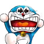  1:1 2018 absurd_res anthro arrow_sign bell blue_body blue_fur collar domestic_cat doraemon doraemon_(character) felid feline felis fur hi_res machine male mammal mt_tg open_mouth pouch_(anatomy) raised_arms red_collar red_nose robot shaded simple_background solo teeth tongue whiskers white_background white_body white_fur 