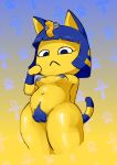  animal_crossing ankha_(animal_crossing) anthro blue_hair breasts felid feline female genitals hair hairy_pussy hi_res looking_down mammal maximumpingas nintendo nipples nude pubes pussy small_breasts solo video_games 