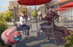  anthro beverage cafe canid canine canis chair cherry city city_background cityscape container cup cutlery dessert duo elkir female food fruit furniture heterochromia hi_res ice_cream kitchen_utensils kuroame legend_of_ahya mammal murana_wolford_(darkflame-wolf) on_chair outdoor_restaurant plant sitting sitting_on_chair spoon tail_mouth taylor_renee_wolford_(darkflamewolf) teeth_showing tongue tongue_out tools town townscape tree unusual_anatomy unusual_tail wolf 