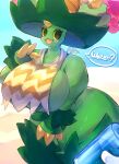  adriana_(rubyqm) anthro anthrofied beach big_breasts big_butt blush breasts butt cactus clawed_fingers clothed clothing curvy_figure dialogue elemental_creature elemental_humanoid english_text eyelashes female first_person_view flora_fauna flower generation_5_pokemon green_body hand_on_breast hand_on_leg hi_res horn huge_breasts huge_butt humanoid maractus mostly_nude nintendo nude open_mouth partially_clothed plant pokemon pokemon_(species) pokemorph portrait seaside smile solo talking_to_viewer tetto text thick_thighs three-quarter_portrait under_boob video_games voluptuous water_bottle wide_hips yellow_sclera 