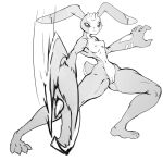  anthro antylamon axe bandai_namco body_modification breasts digimon digimon_(species) female fighting_pose genitals hi_res melee_weapon monochrome nude pose pussy sketch solo weapon zody300 