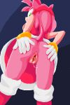  2:3 amy_rose anthro bodily_fluids butt clothing dress eulipotyphlan female genital_fluids genitals green_eyes hedgehog inviting looking_at_viewer low-angle_view mammal nahadon presenting pussy pussy_juice pussy_juice_string rear_view sega solo sonic_the_hedgehog_(series) spread_butt spread_pussy spreading 