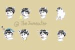 3:2 absurd_res anthro black_hair blue_eyes canid canine canis domestic_dog hair hi_res kemono male mammal open_mouth sakai_the_inu simple_background smile solo sticker stickers thejameater white_body 